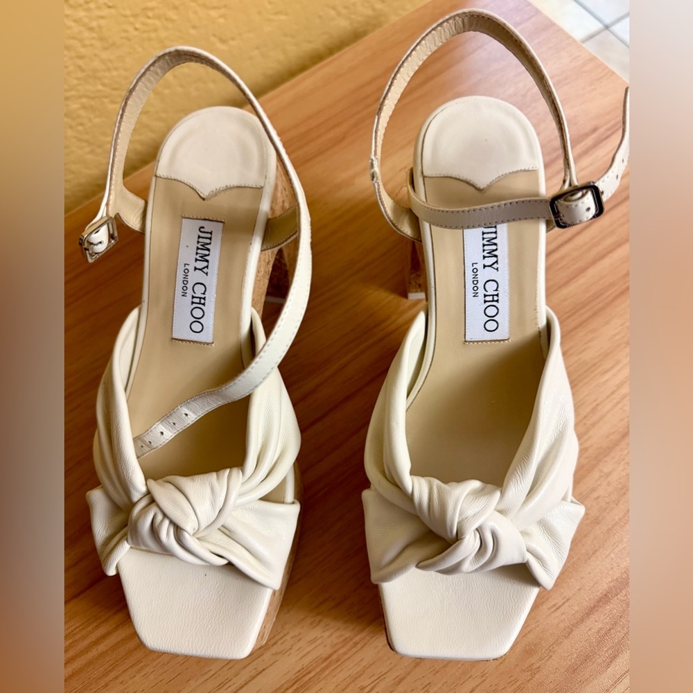 Jimmy Choo Cream Cork Platform Heels - Picture 2 of 12